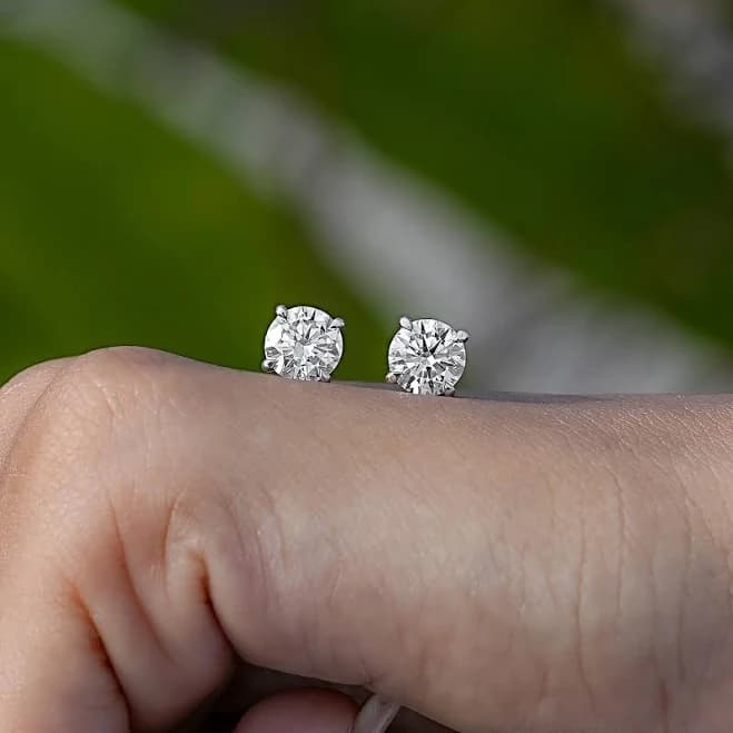 Round Lab Diamond Solitaire Stud Earrings Solid Gold CTW