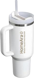 Stainless Steel Insulated Tumbler with Handle, Straw & Lid – Leak-Proof Double-Wall Travel Bottle for Hot & Cold Drinks, BPA-Free Reusable Mug for Office, Gym & Outdoor Use 1200ML Large WHITE