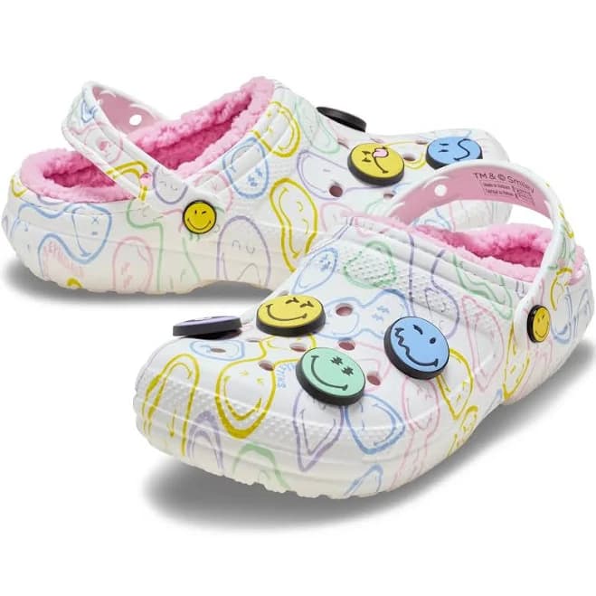 Crocs Smiley Classic Lined 211696-90H Clogs 'sWhite Casual Shoes JAX1208