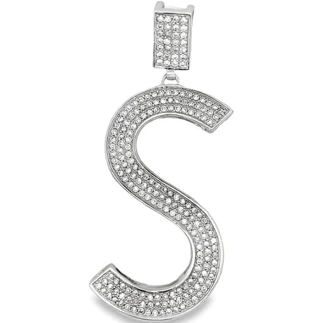 Large Block Initial Letter White CZ Iced Out Pendant