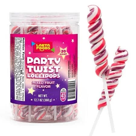 Swirl Lollipops 30 Count Jar Mixed Fruit Flavor Pink Individually Wrapped Twisty Suckers