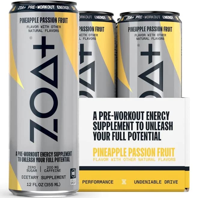 ZOA+ Plus Sugar Free Pre Workout Drink Pineapple Passion Fruit