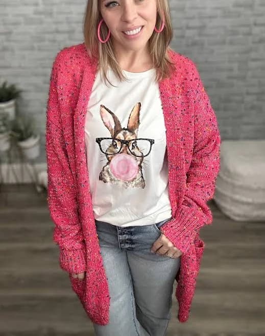 Glasses Wearing Bunny Rabbit Blowing A Gum Bubble Tee