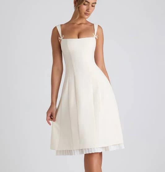 Oh Polly Isadora Bow-Detail Pleated A-Line Midi Dress