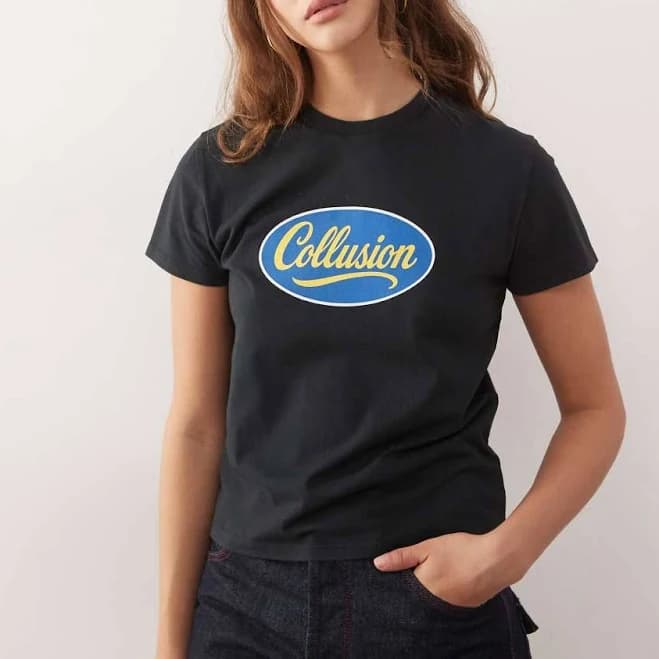 COLLUSION Blue Logo Ringer Graphic Tee