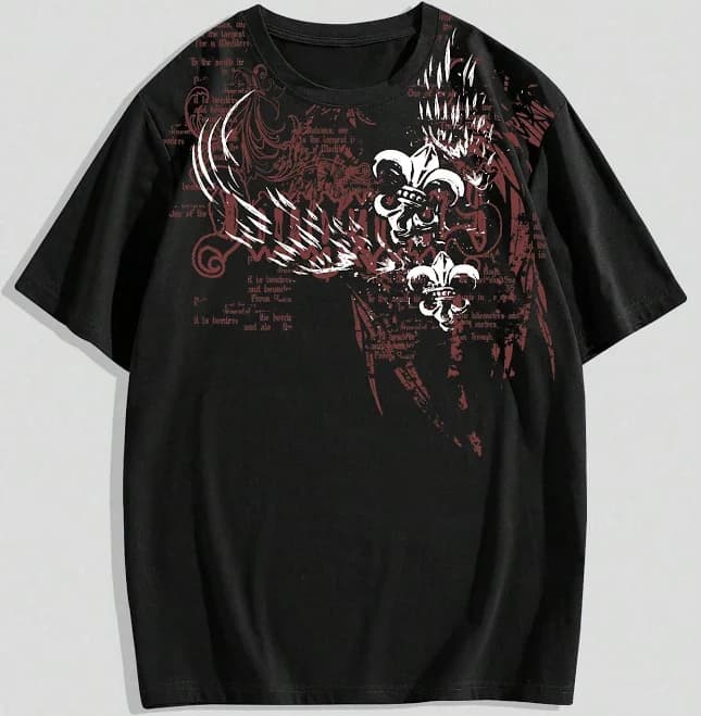 Romwe Men's Gothic Print Short Sleeve Tee