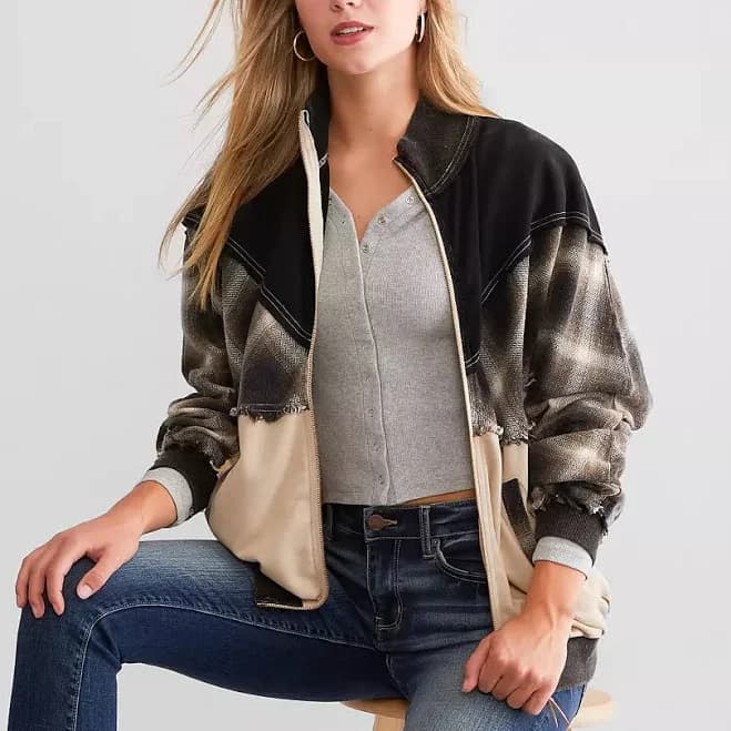 BKE Women's Cotton Plaid Jacket