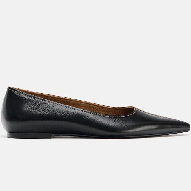 Zara Leather Ballet Flats with Topstitching