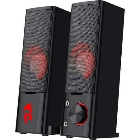 Redragon Gs550 PC Gaming Speakers, 2.0 Channel Desktop Computer Sound Bar with Compact Maneuverable Size, Headphone Jack, Quality Bass & Decent Red