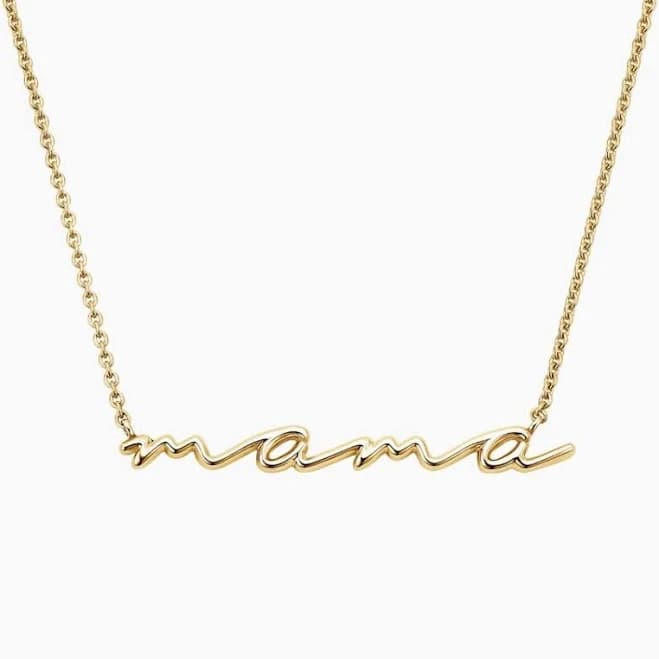 14K Yellow Gold Script Mama Pendant Necklace
