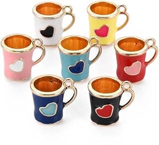 20pcs Random Colors Small Coffee Cup Enamel Charms with Love Heart Mini Tea Cup Mug Pendants for DIY Jewelry Making