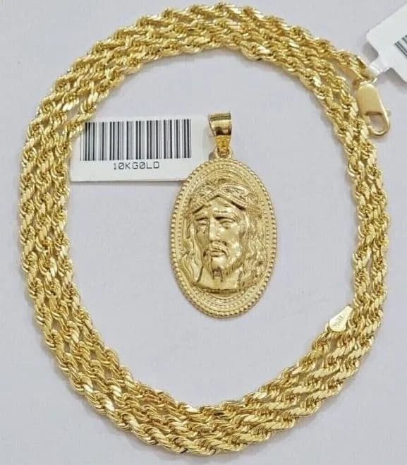 10K Gold Jesus Head Charm Pendant Set