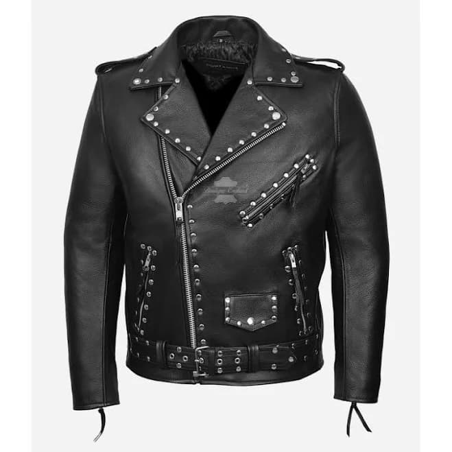 Brando Men's Studded Leather Biker Jacket