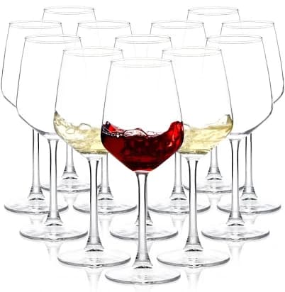 Modern Walls LLC Set of 12 Clear Red/White Long Stem Wine Glasses