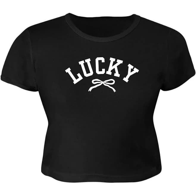 Juniors Women's St. Patrick's Day Cute Lucky with A Bow Crop Top