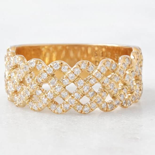 Braided Wide Diamond Anniversary Band Gold