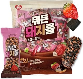 Korean Food CJ Freshway Chocolate Strawberry Crunch Roll Snack 13.8 oz (30 Individually Wrapped Pieces) – Crispy Korean Grain Roll with Strawberry Cream Filling