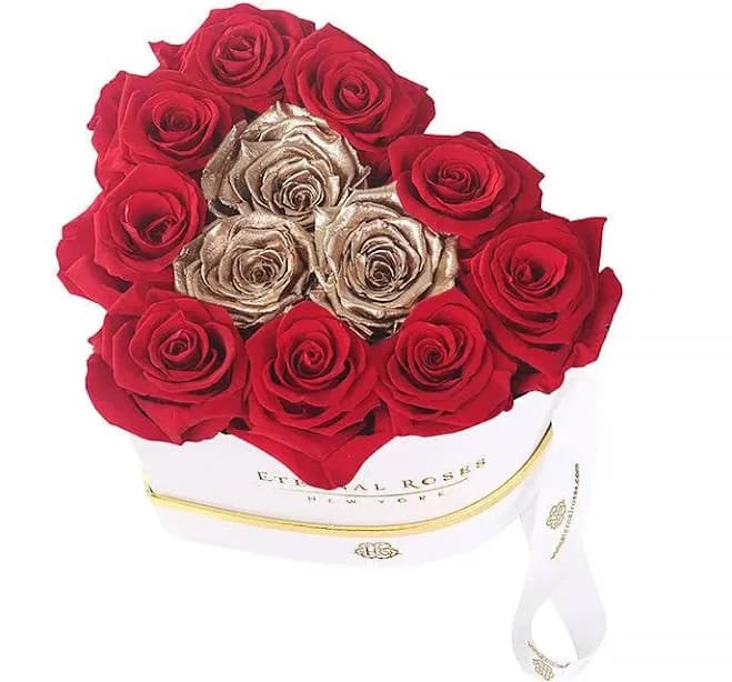 Luxury Preserved Roses Heart White Gift Box with Red Roses