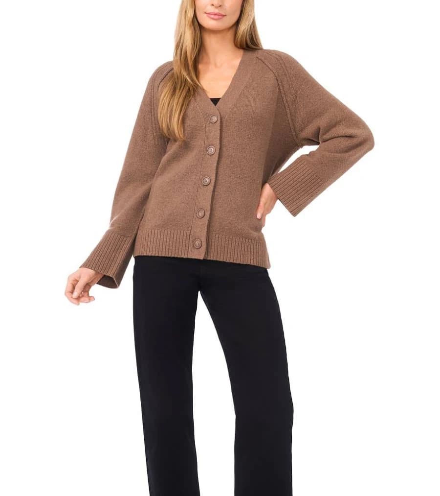 Halogen Women's Raglan Sleeve V-Neck Mink Cardigan