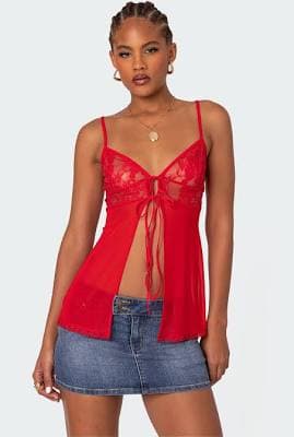 Edikted Women's Mimosa Sheer Lace Long Tank Top