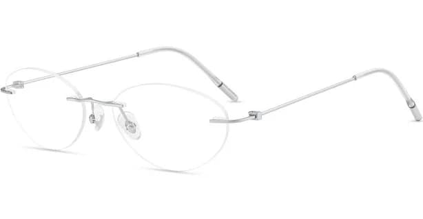 Firmoo Silver Oval Rimless Prescription Glasses Metal Frame Airy58