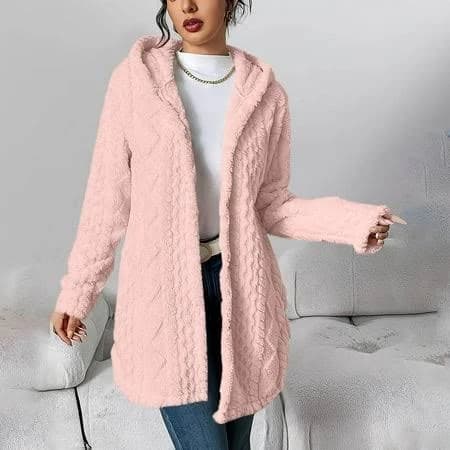 Women's Fuzzy Fleece Open Front Cardigan Sweater with Hood