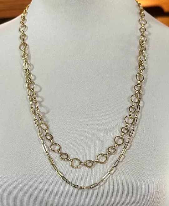 Layered Gold Paperclip & Circle Link Necklace