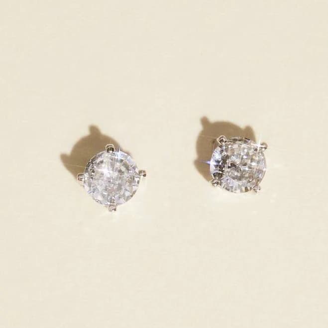 DB Studio Round-Cut Crystal Earrings in Silver