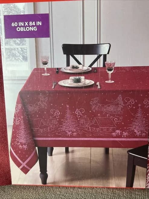 84" Merry Christmas Printed Rectangle Tablecloth in Red