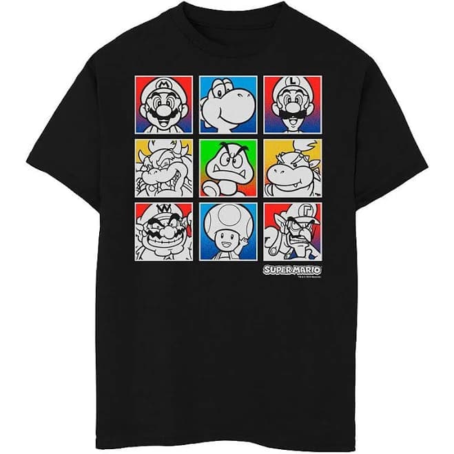 Nintendo Boy's Super Mario Colorful Character Squares Tee