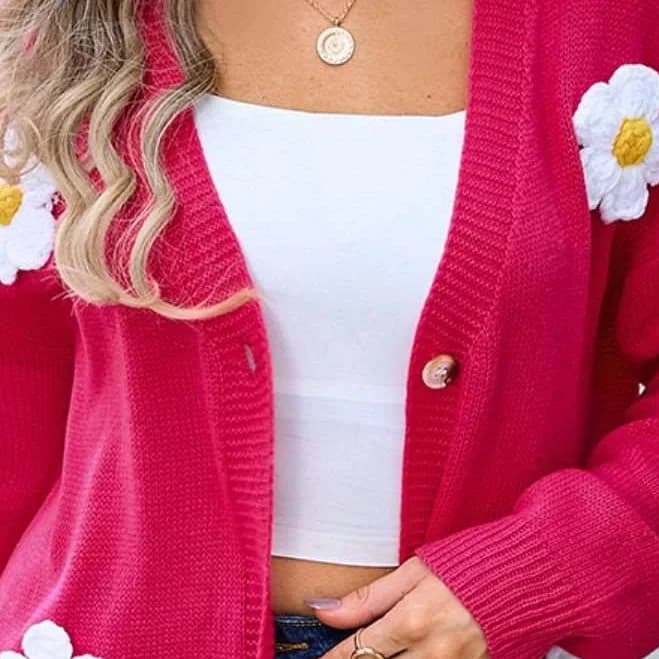 Crochet Flower Button Up Cardigan