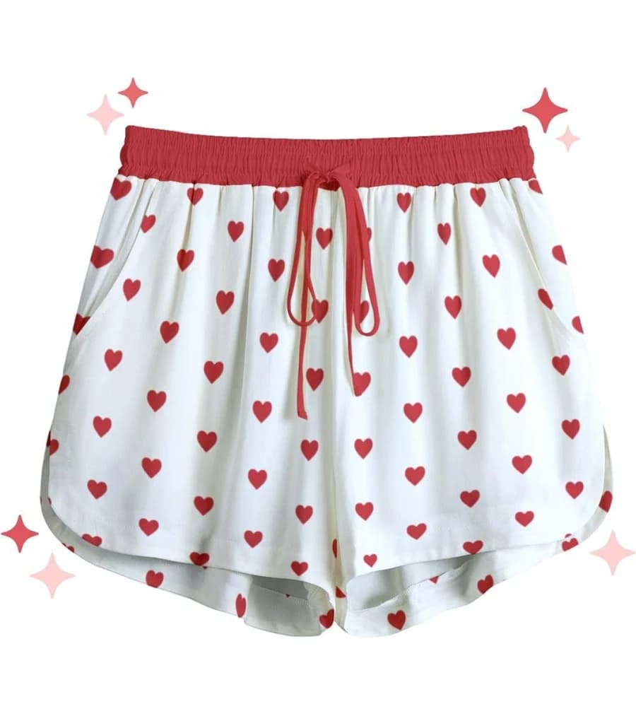 Y2K High-Waisted Heart Pajama Shorts