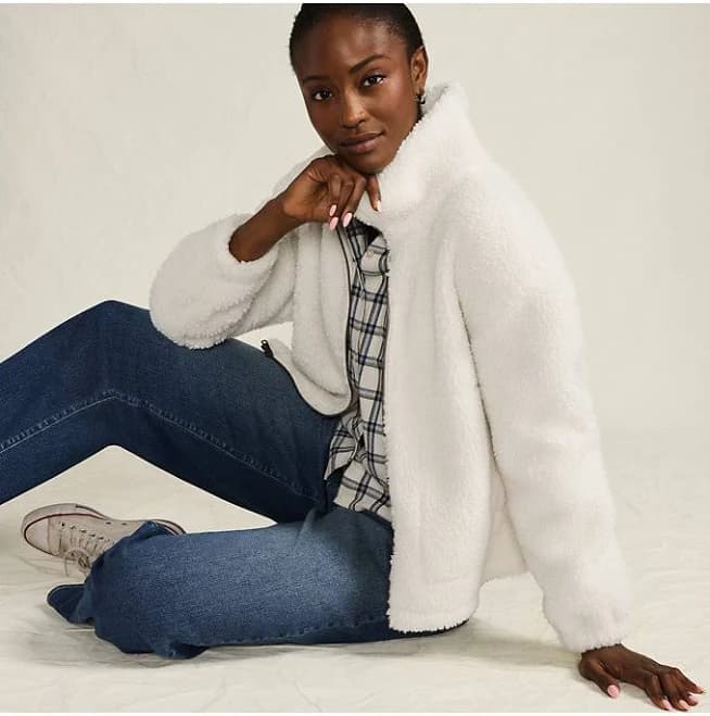 Lands' End Women's Shearling Zip Front Fleece Jacket