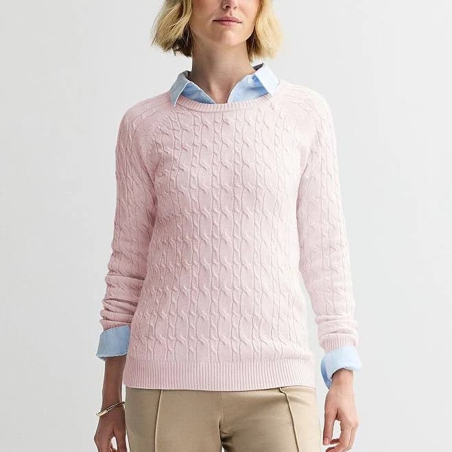 Women's Croft & Barrow The Extra Soft Cable Crew Neck Sweater, Size: XXL, Pink