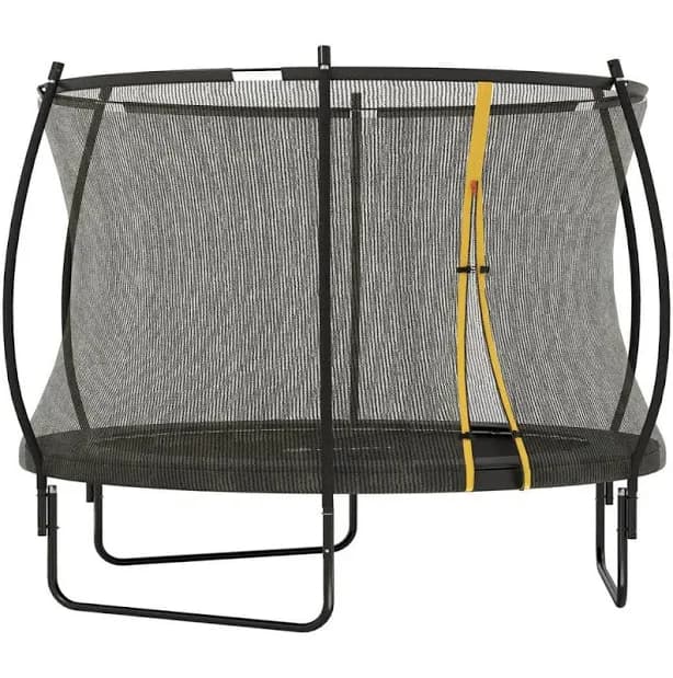 Soozier 8ft Outdoor Trampoline with Net Enclosure, Curved Poles, and Safety Spring Cover