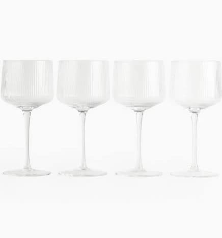 H&M Home 4-Pack Fluted Wine Glasses