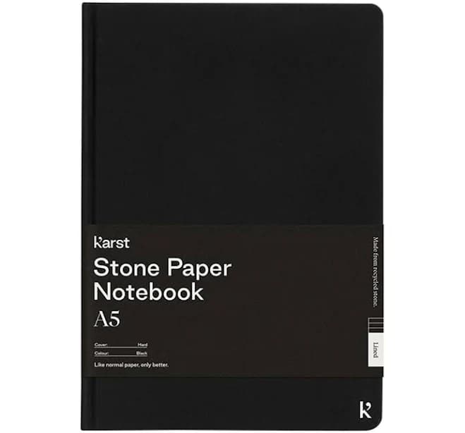 Karst Stone Paper Lined Hardcover Notebook Black, 5-3/4" x 8-1/4" h | The Container Store