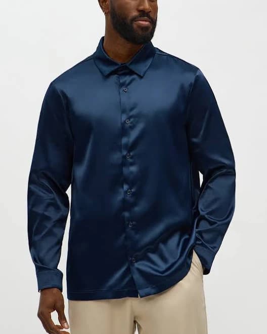 Fashion Nova Men's Links Satin Long Sleeve Button Up Shirt