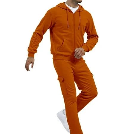 Khonts,men's Oversized Classic Full Zip Sweatsuits 2 Piece Long Sleeve Warm Hoodies Sets with Pockets Orange M, Size: Medium