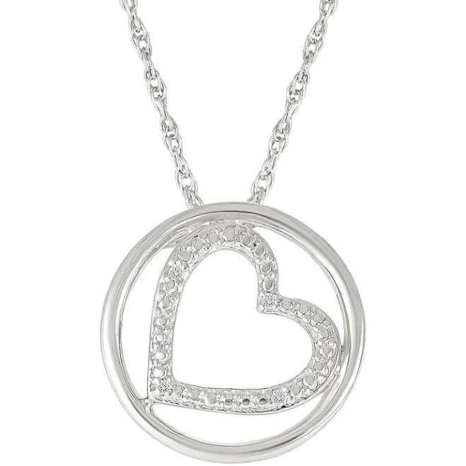 Sterling Silver Diamond Slanted Open Heart Circle Necklace