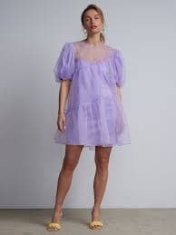 Organza Puff-Sleeve Bubble Dress – New York & Company