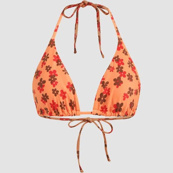 Women's Lightweight Knit Halter Neck Floral Triangle Bikini Top
