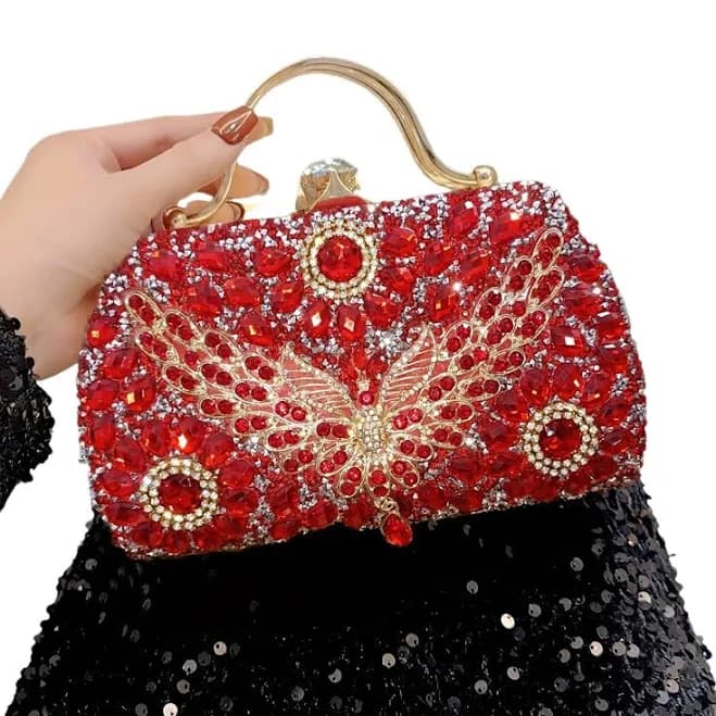 Sequin Embellished Rhinestone Evening Clutch Bag