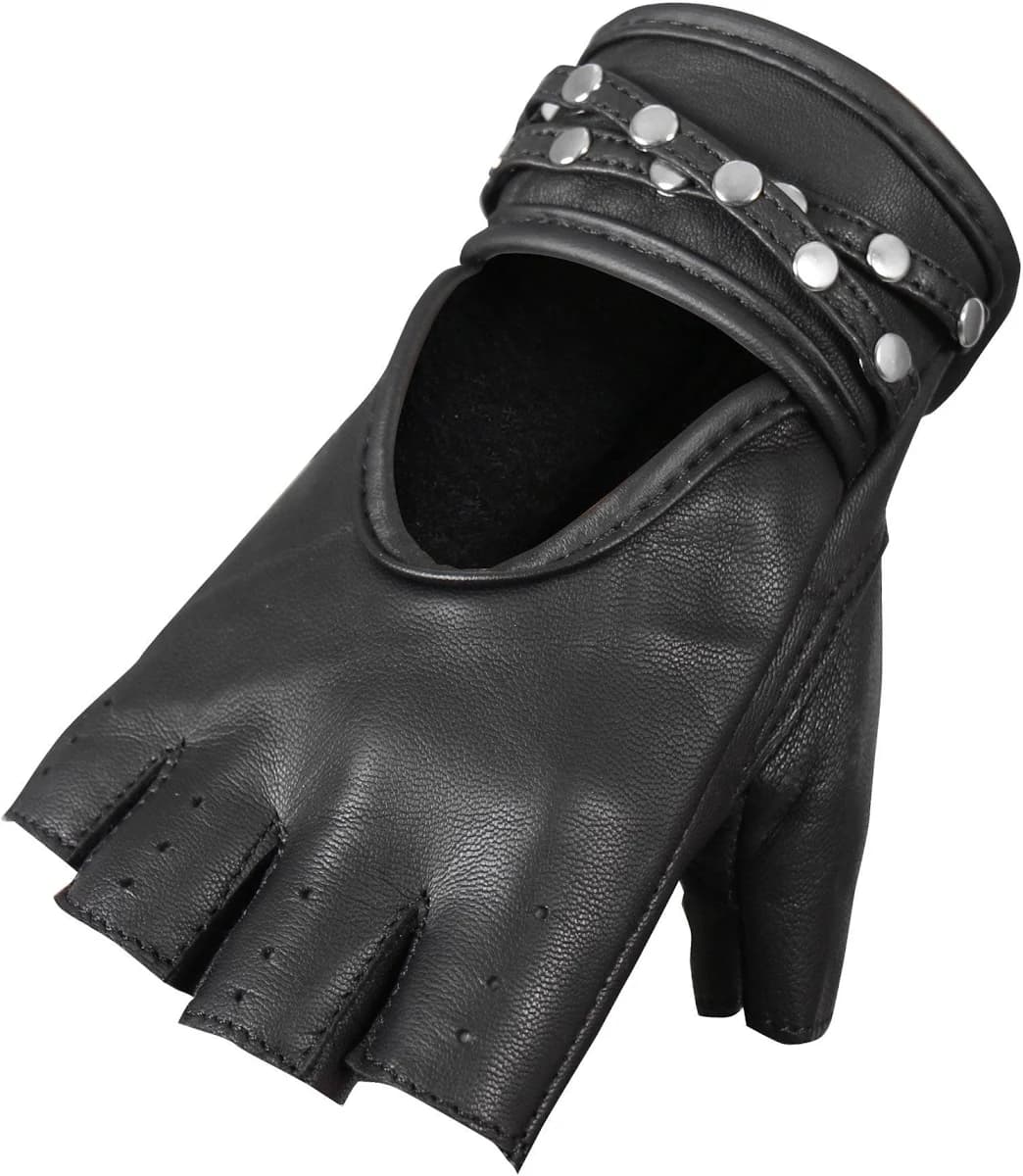 Hot Leathers Ladies Fingerless Gel Palm Gloves with Studs