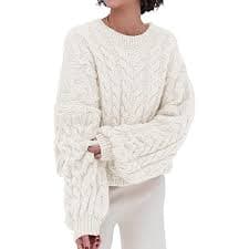 Women's Chunky Knit Dress Crewneck Sweater Pullover Dress Fall Sweater Outfits Ribbed Knit Casual Sweater top (Off-White,S) at Amazon Women's Clothing store