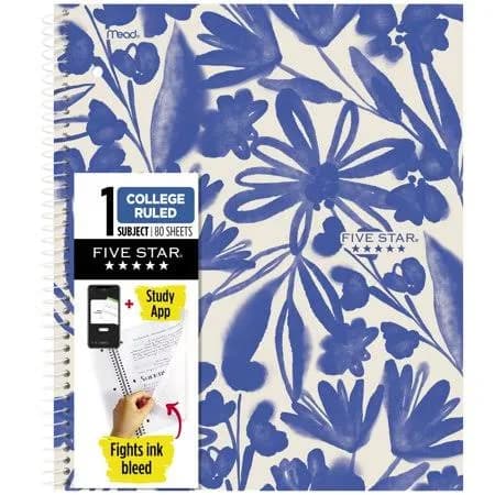 Five Star Soft Petals Spiral Notebook Plus Study App