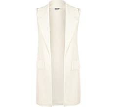 WearAll New Womens Sleeveless Crepe Open Long Waistcoat Pocket Top Ladies Jacket Black 4 at Amazon Women's Coats Shop