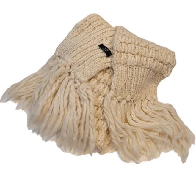 J Crew Chunky Knit Soft Winter Scarf Ivory Ecru Fringe 80" X 6" Extra