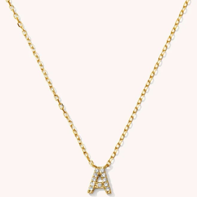 14K Gold Diamond Initial Necklace