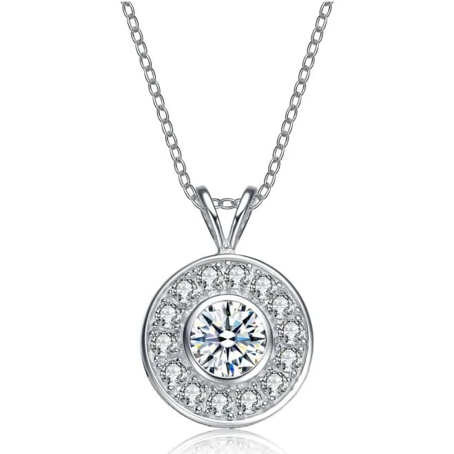 RelavenO Women's Sterling Silver Cubic Zirconia Round Bezel Pendant Necklace